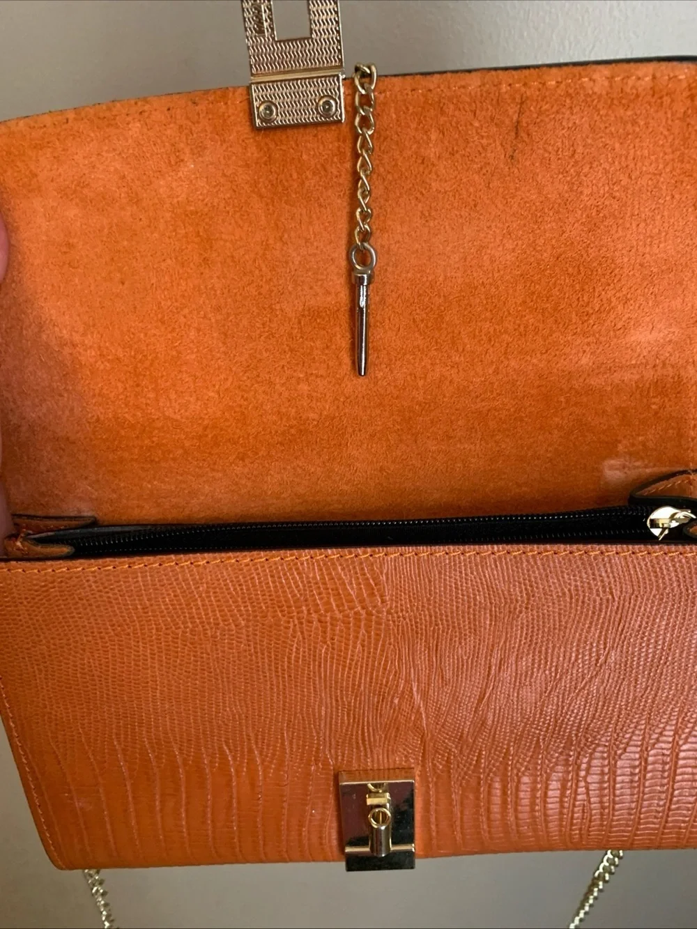 Viola Castellani Italy Leather Snakeskin Orange Crossbody Handbag Purse Bag